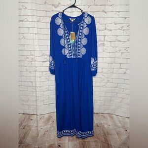 NWT Boden Embroidered Boho Maxi Dress | Cottagecore Folk Floral Tassel Dress